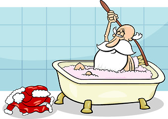 Image showing santa taking bath cartoon illustration