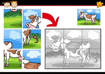 Image showing cartoon cow jigsaw puzzle game