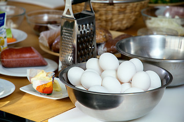 Image showing A log of eggs on the kitchen