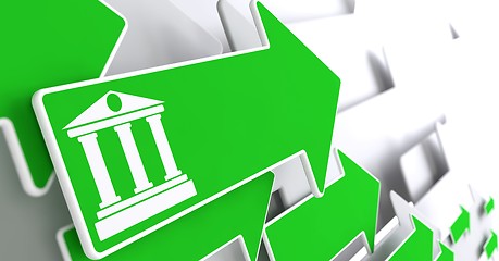 Image showing Bank Icon on Green Arrow.