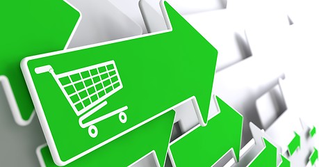 Image showing Shopping Cart Icon on Green Arrow.