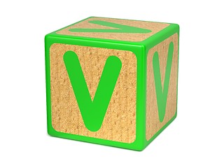 Image showing Letter V on Childrens Alphabet Block.