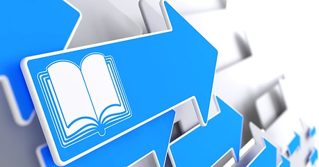 Image showing Open Book Icon on Blue Arrow.