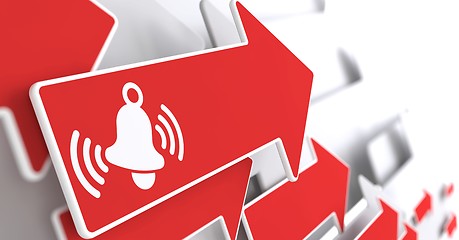 Image showing Ringing White Bell Icon on Red Arrow.