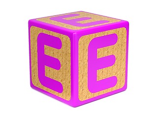 Image showing Letter E on Childrens Alphabet Block.