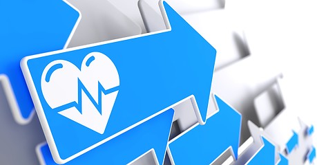 Image showing Icon of Heart with Cardiogram Line on Blue Arrow.