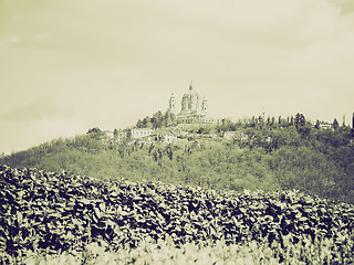 Image showing Vintage sepia Basilica di Superga, Turin