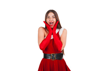 Image showing Beautiful girl in santa costume