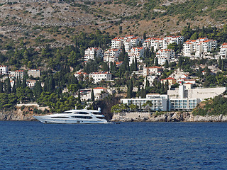 Image showing South of Dubrovnik , Crotia, yacht with coastline in the backgro