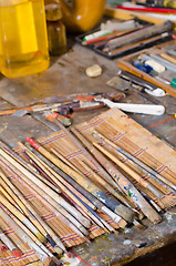 Image showing Paintbrushes in an atelier