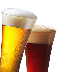 Image showing Glasses of light and dark beer