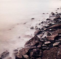 Image showing Sea coast wave and rock