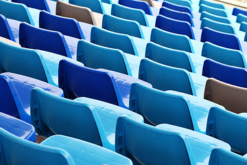 Image showing Blue plastic seat in stadium