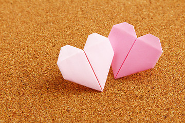 Image showing Origami colorful heart on corkboard