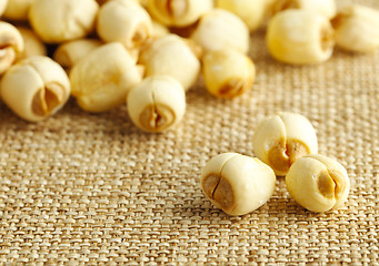 Image showing Dry lotus seed on the linen background