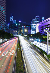 Image showing Traffic trail in Hong Kong city at night
