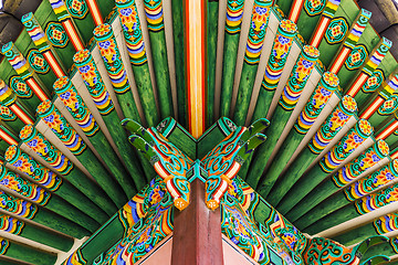 Image showing Traditional paintwork on wooden buildings, dancheong