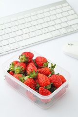 Image showing Healthy lunch box on working desk