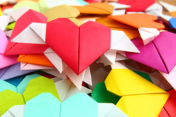 Image showing Heap of origami colorful heart