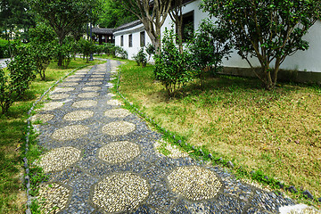 Image showing Pebble stone path in chinese garden