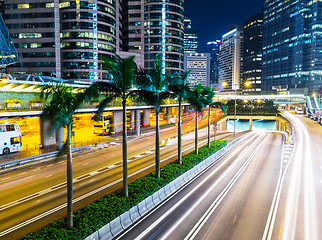 Image showing Busy traffic in Hong Kong city at night 