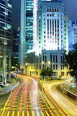 Image showing Traffic trail in Hong Kong city at night