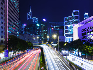 Image showing Traffic trail in Hong Kong city at night