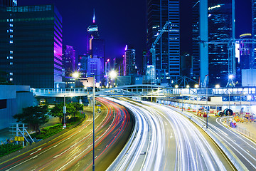 Image showing Traffic trail in Hong Kong city at night