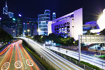 Image showing Traffic trail in Hong Kong city at night