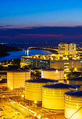 Image showing Oil tanks for cargo service at night