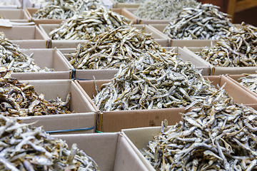 Image showing Dried anchovy fish for sell in market