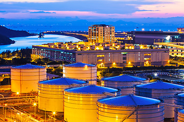 Image showing Oil tanks at night