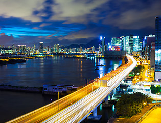 Image showing Hong Kong city with highway at night 