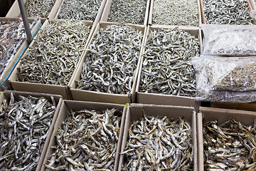 Image showing Dried anchovy fish for sell in market