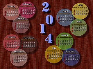 Image showing calendar for 2014 year with multicolor rounds