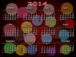 Image showing calendar for 2014 year with multicolor rounds