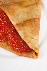 Image showing Pancake with red caviar