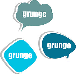 Image showing grunge word on modern banner design template. set of stickers, labels, tags, clouds