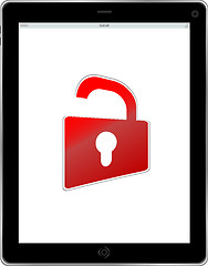 Image showing Mobile Security concept. Tablet PC with Lock on a white background
