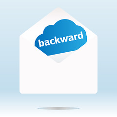 Image showing backward word blue cloud on white mail envelope