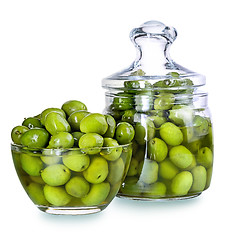 Image showing Olives in a glass , Preserved vegetables composition