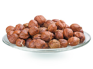 Image showing A pile of shell-less hazelnuts, isolated on white background