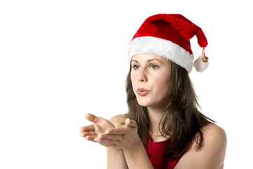 Image showing Santa woman with hands at face