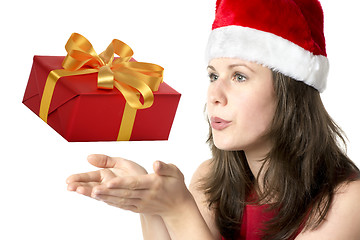 Image showing Santa Claus Woman with gift