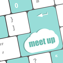 Image showing Meeting (meet up) sign button on keyboard with soft focus