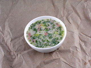 Image showing russian cold vegetable soup on yogurt (sour-milk) base - okroshka