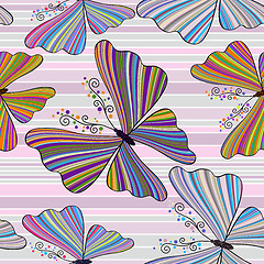 Image showing Striped seamless pattern with butterflies