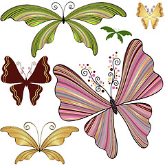 Image showing Set fantasy striped butterflies