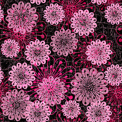 Image showing Dark seamless pattern with pink flowers