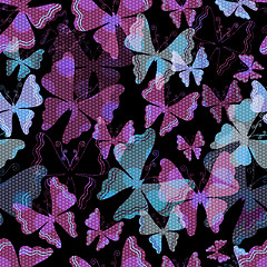 Image showing Dark seamless pattern with  transparent butterflies